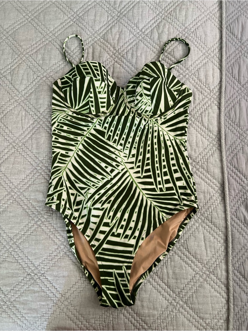NWT J. Crew Green and White Palm-Print One-Piece Swimsuit